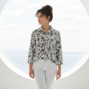 Lands End Women's 14 No Iron Supima Cotton Floral Print Button Down Shirt NEW